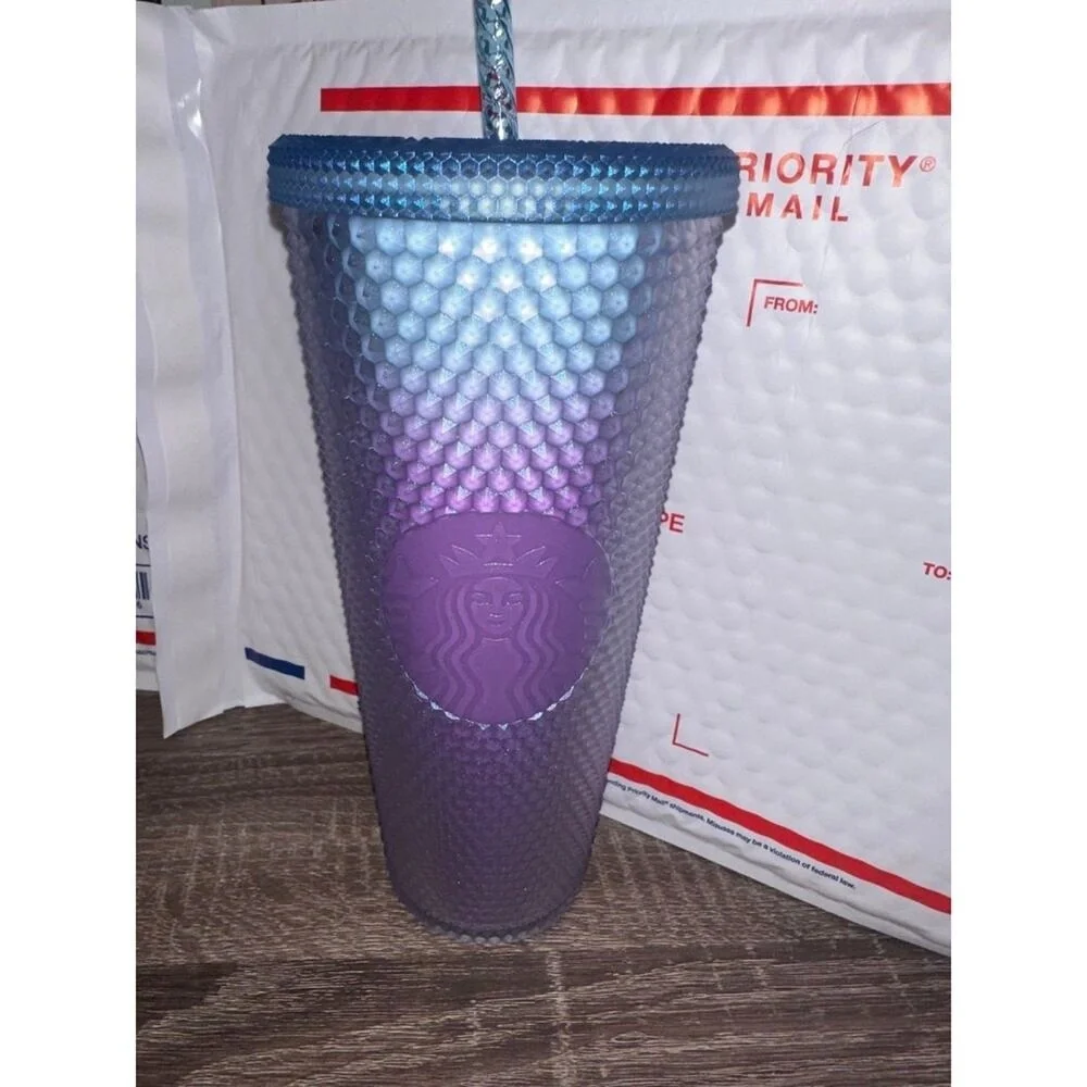 Starbucks Blue Purple Ombre Honeycomb‎ Studded Tumbler Cold Cup 24oz with Straw